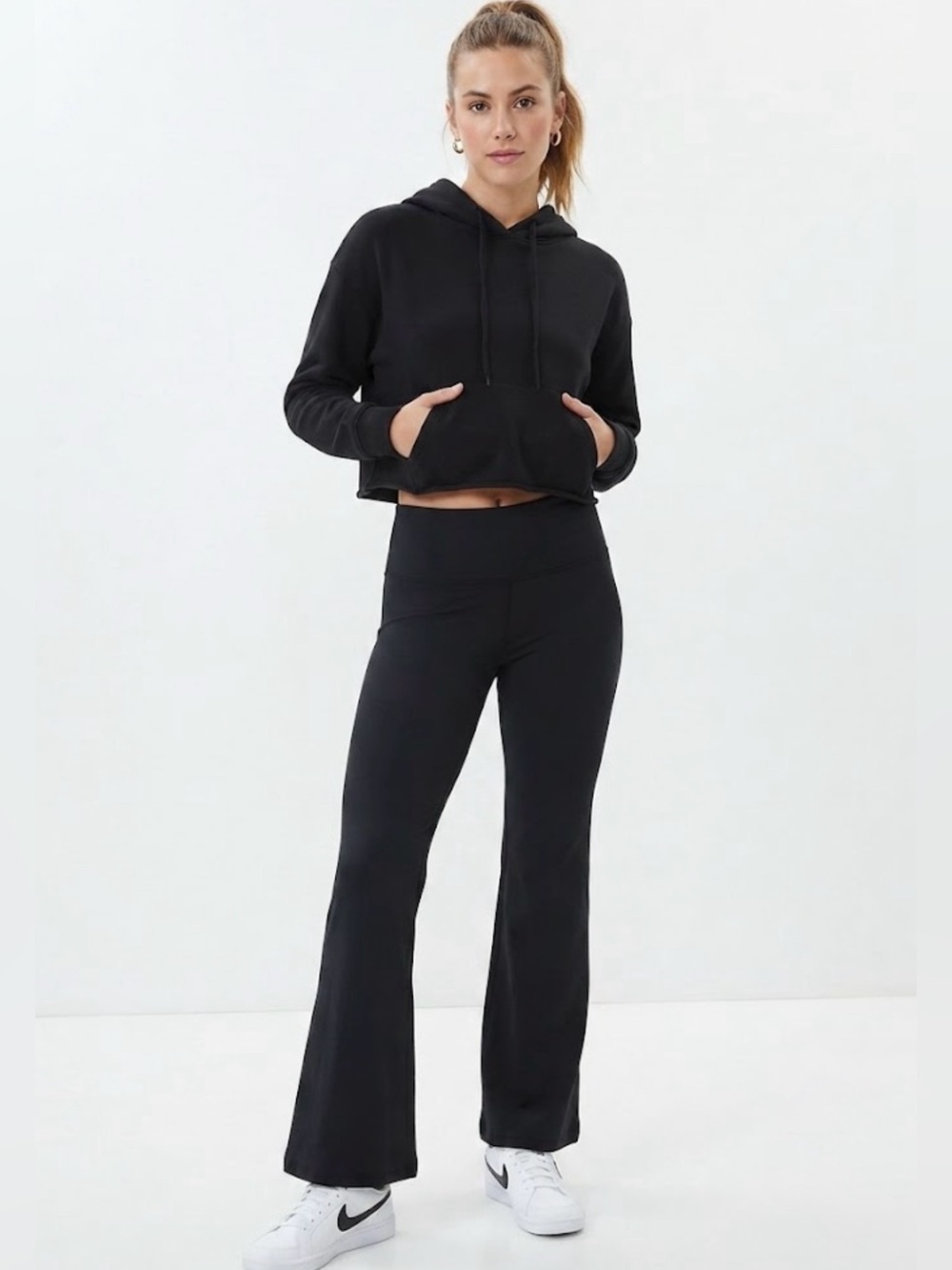 NWT Aeropostale Sport Black High-Waist Performance Yoga Pants Flared Leg Large